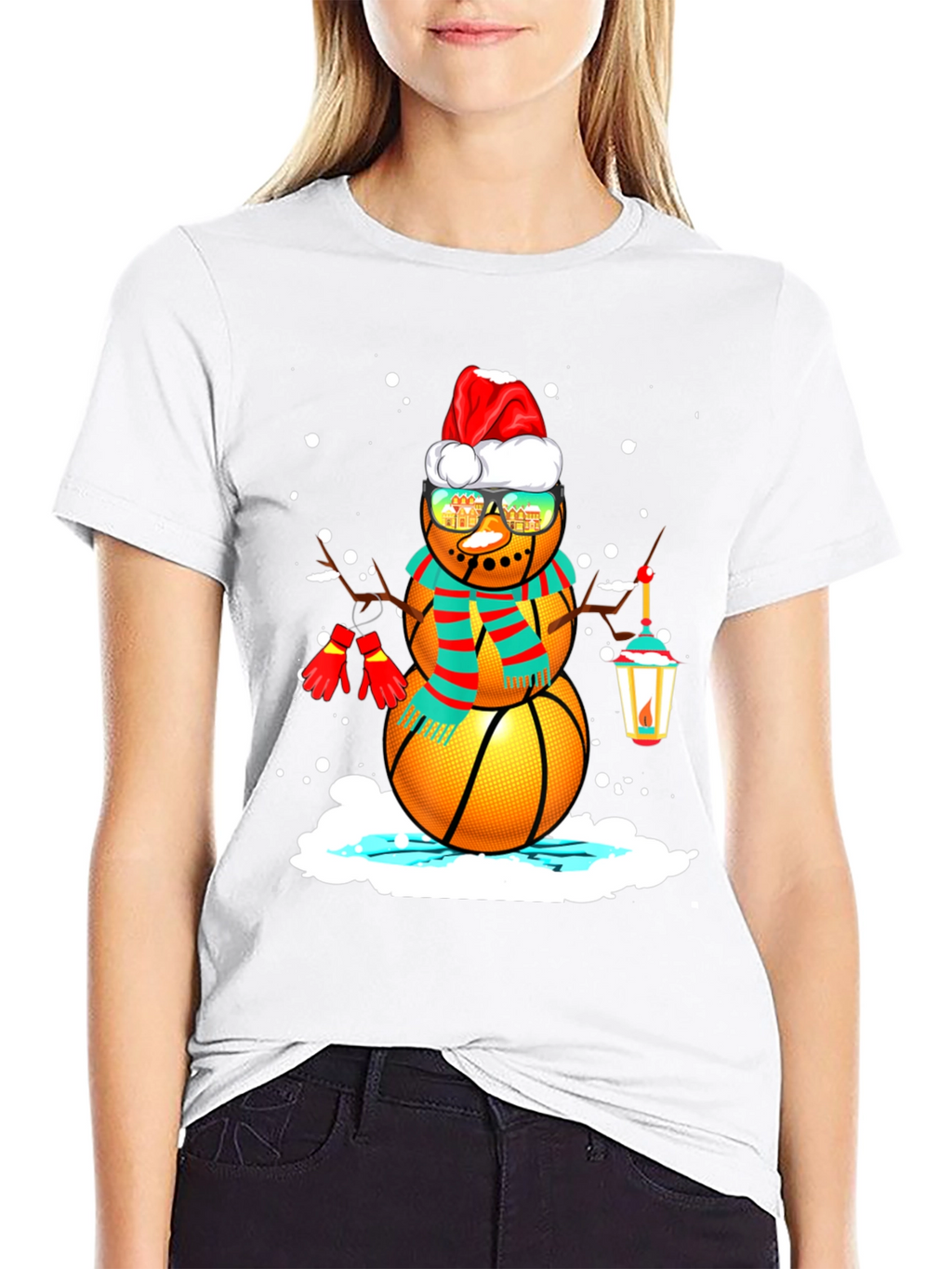 Basketball Snowman Christmas T-Shirt