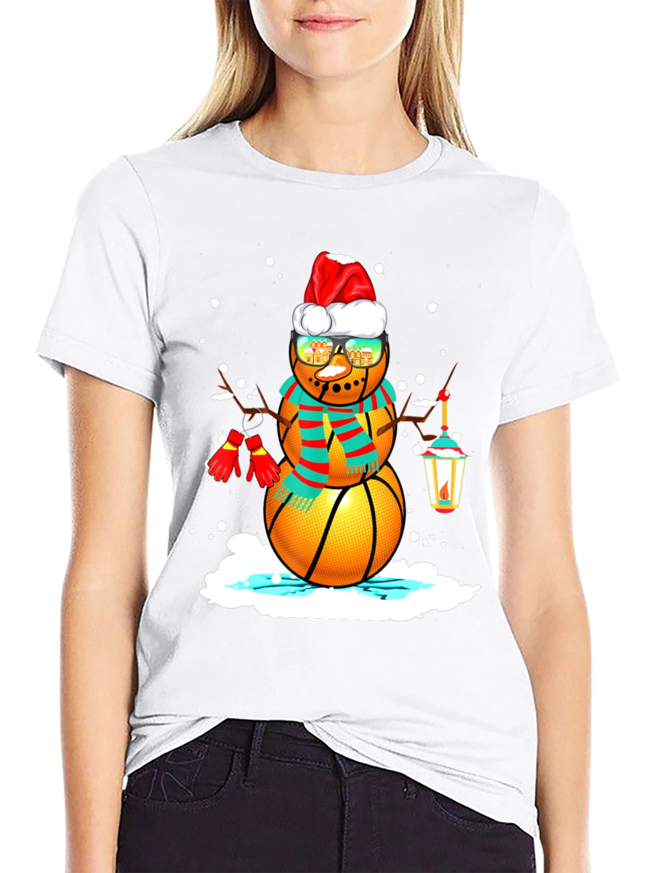 Basketball Snowman Christmas T-Shirt
