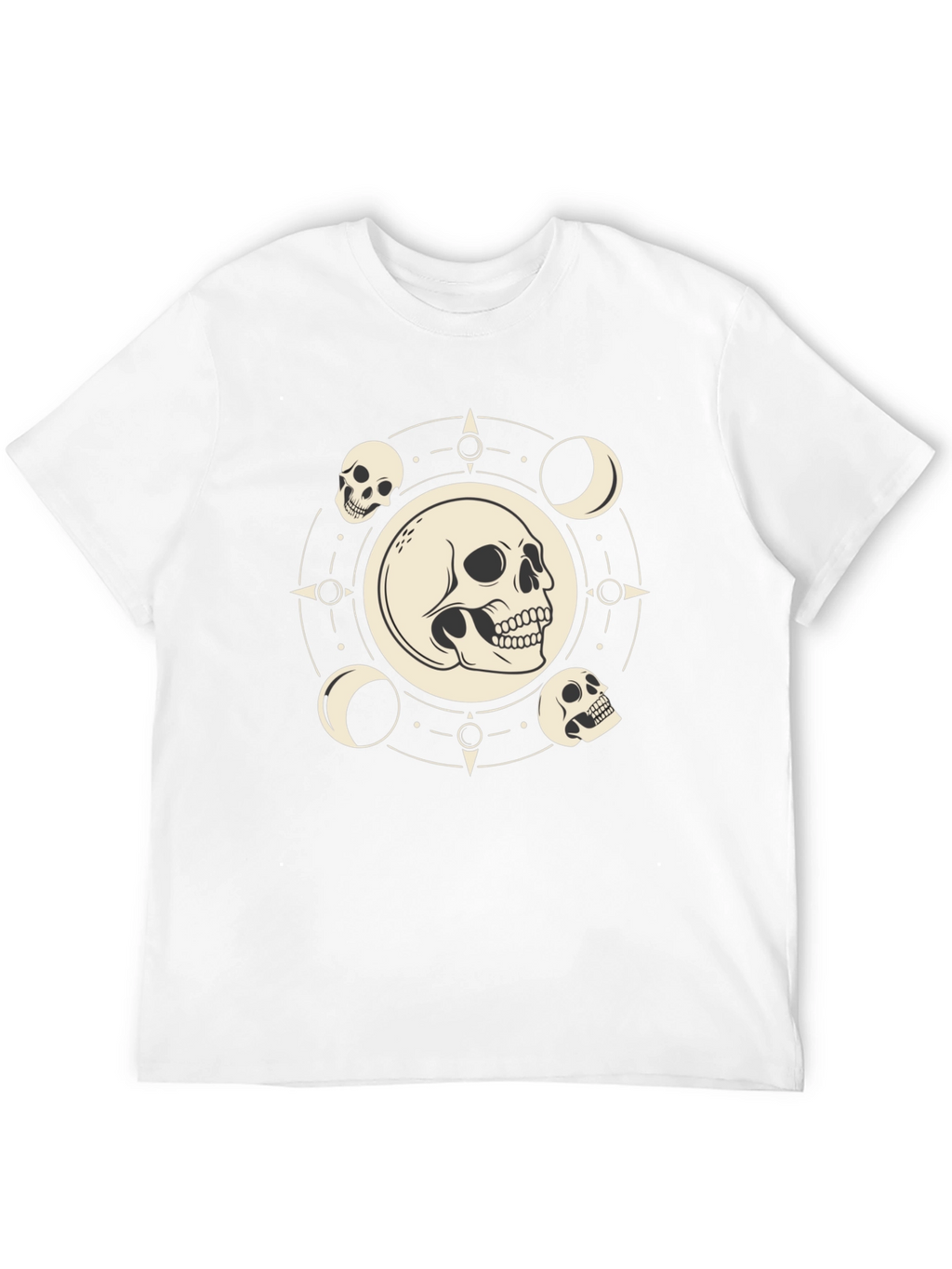 Skull & Moon Phase Graphic Tee - Black Cotton
