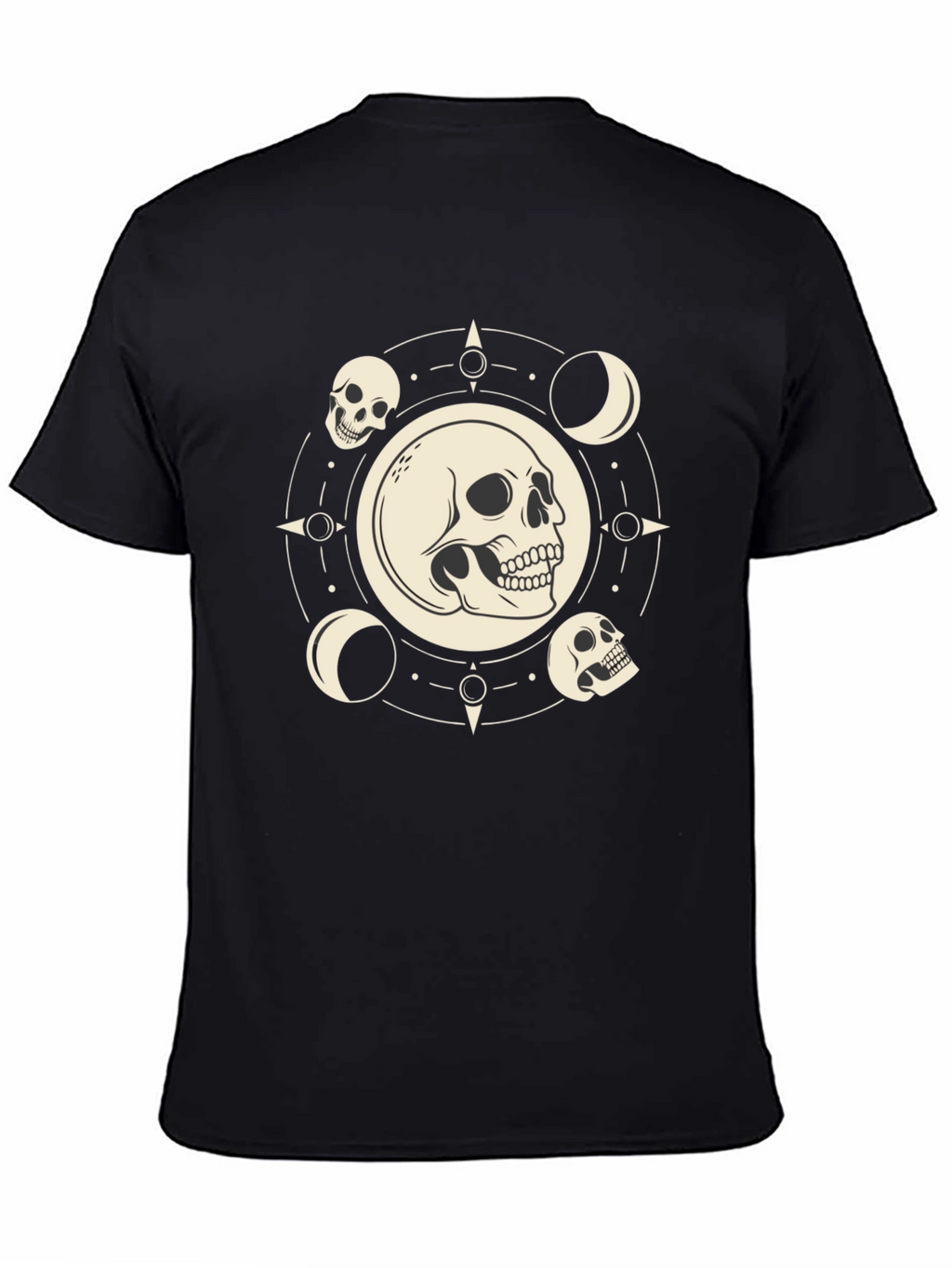 Skull & Moon Phase Graphic Tee - Black Cotton