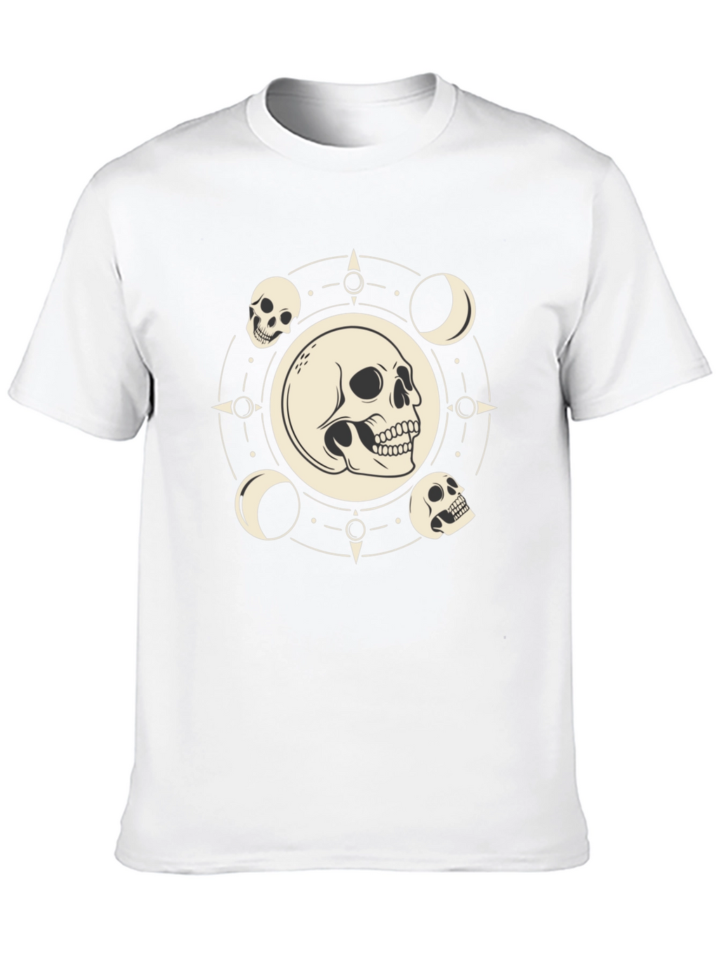 Skull & Moon Phase Graphic Tee - Black Cotton
