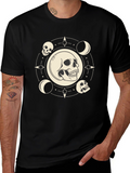 Skull & Moon Phase Graphic Tee - Black Cotton