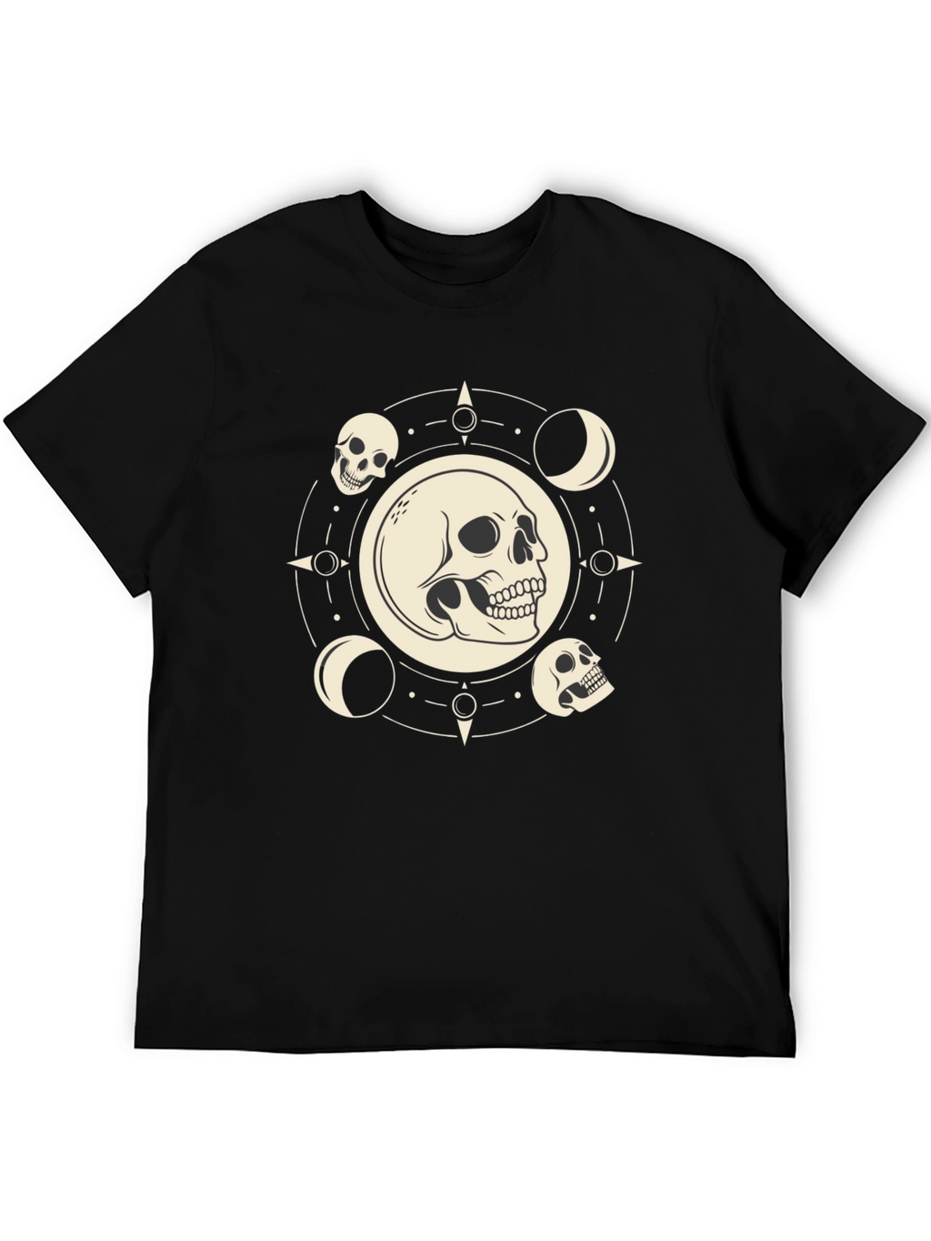 Skull & Moon Phase Graphic Tee - Black Cotton