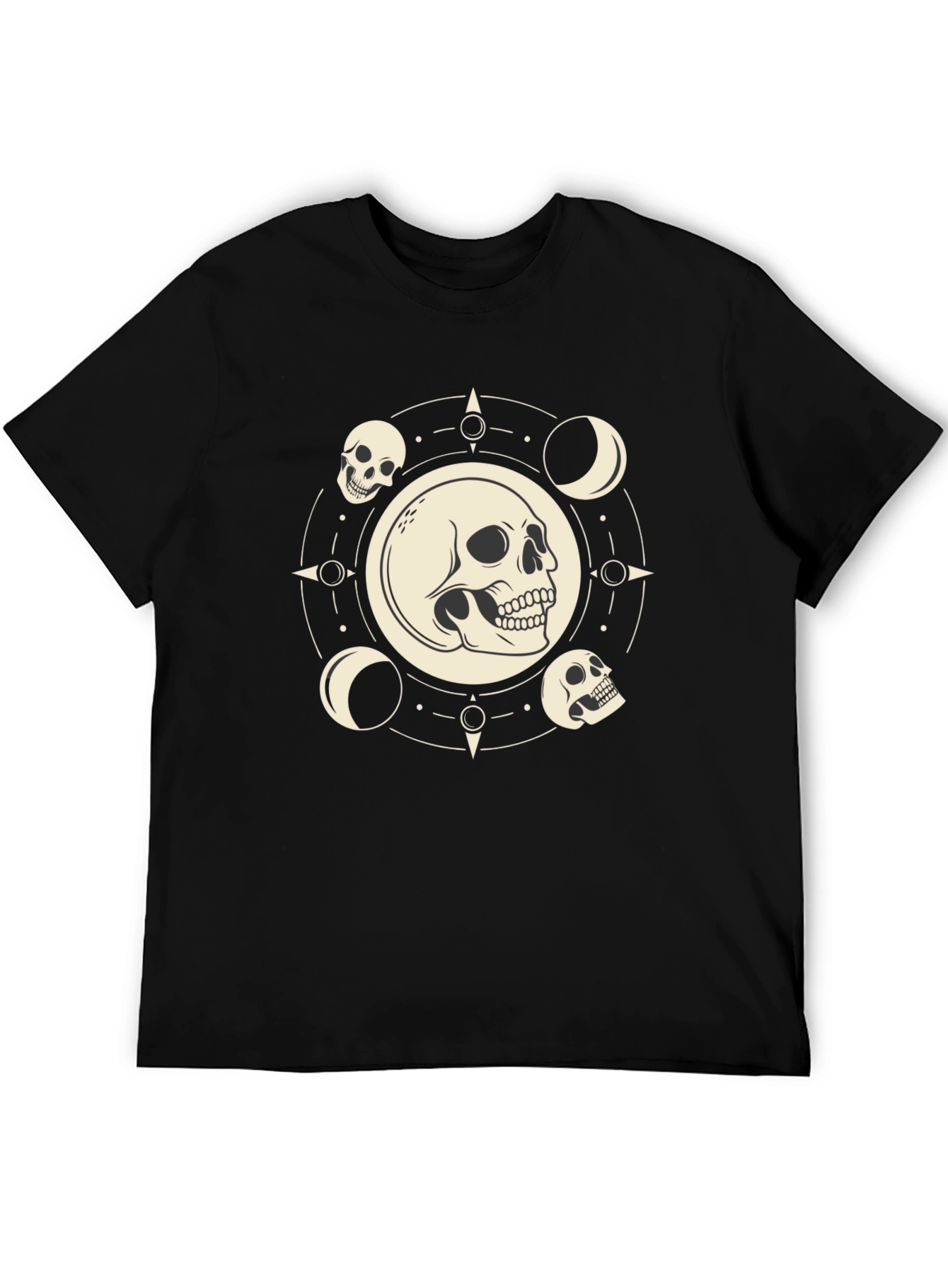 Skull & Moon Phase Graphic Tee - Black Cotton