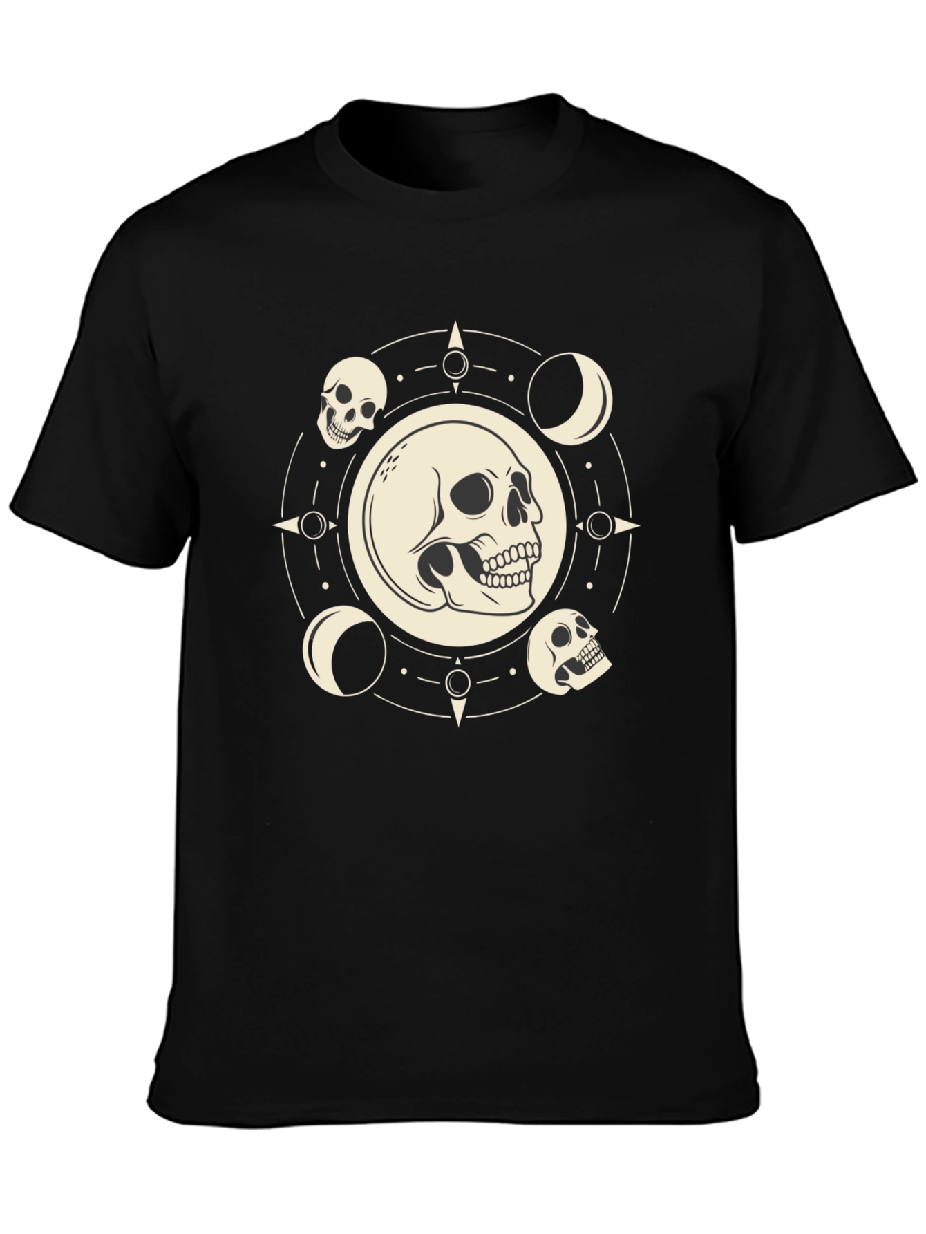 Skull & Moon Phase Graphic Tee - Black Cotton