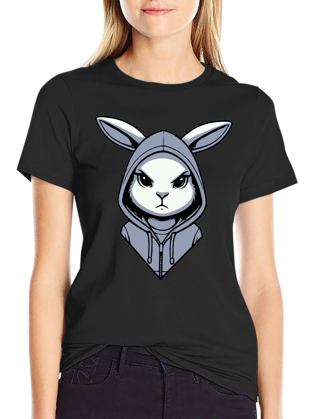 Hoodie Rabbit Tee - Edgy Cartoon Design