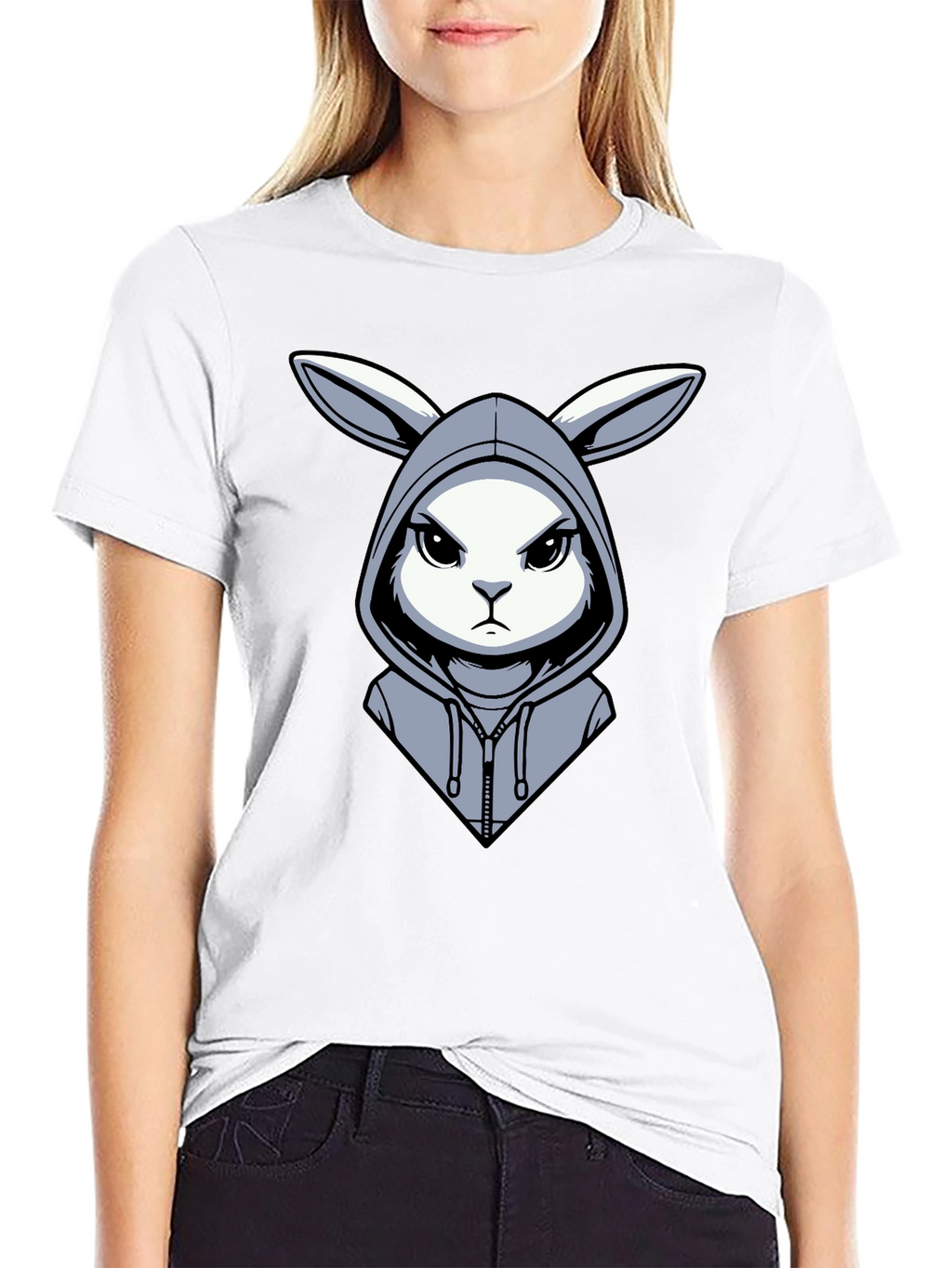 Hoodie Rabbit Tee - Edgy Cartoon Design