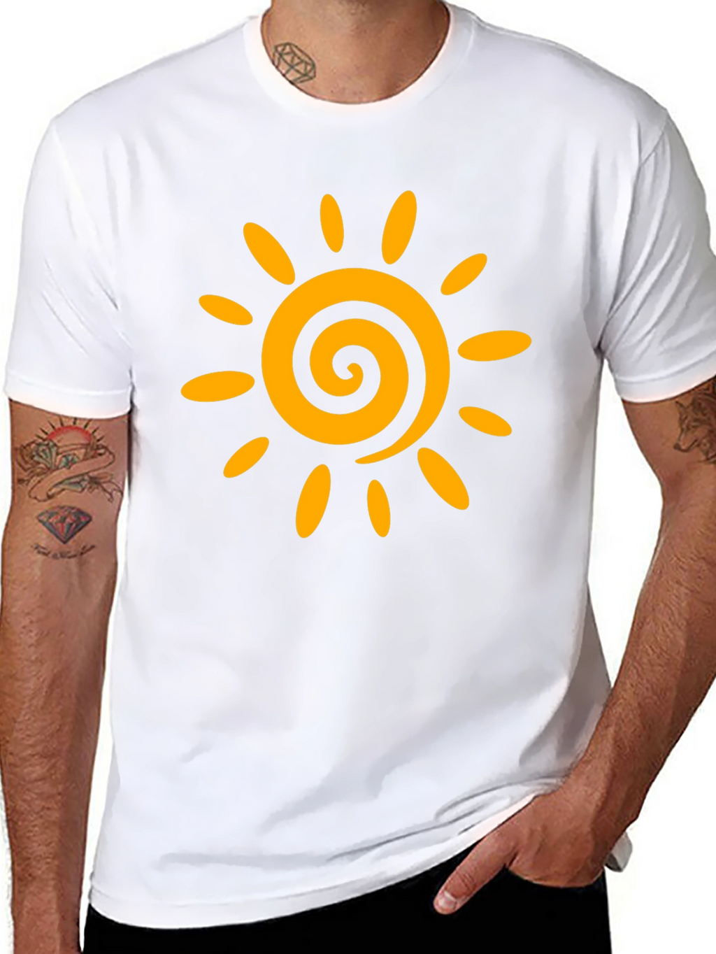 Black T-Shirt with Golden Sun Graphic