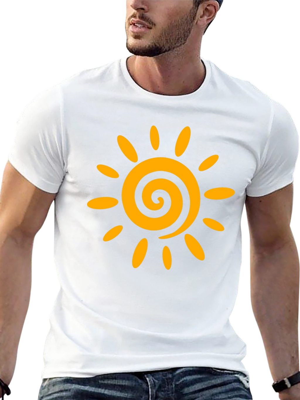 Black T-Shirt with Golden Sun Graphic