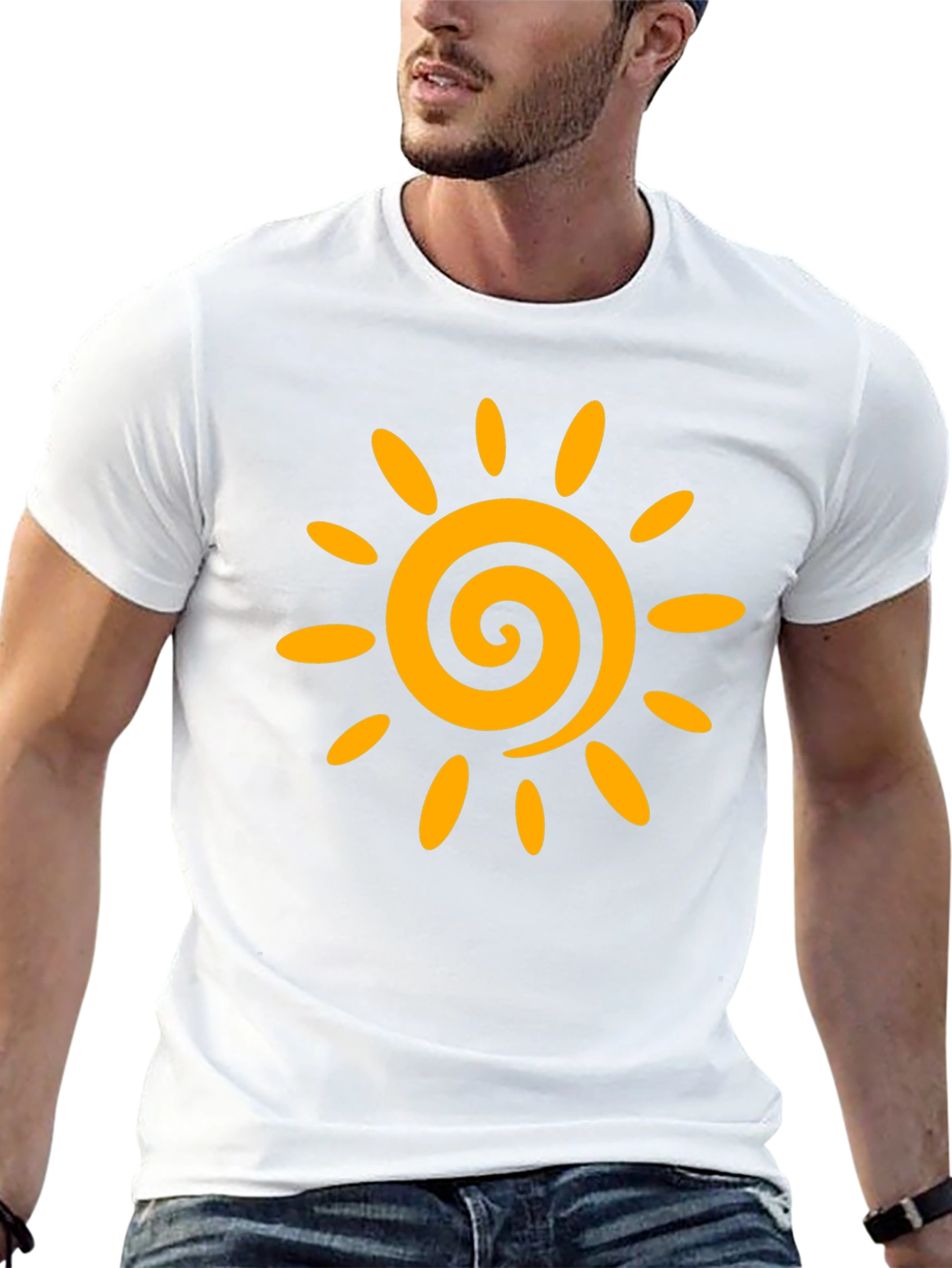 Black T-Shirt with Golden Sun Graphic