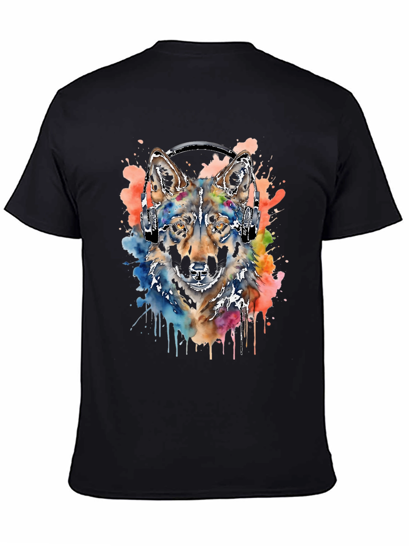 Wolf Headphone T-Shirt: Watercolor Style