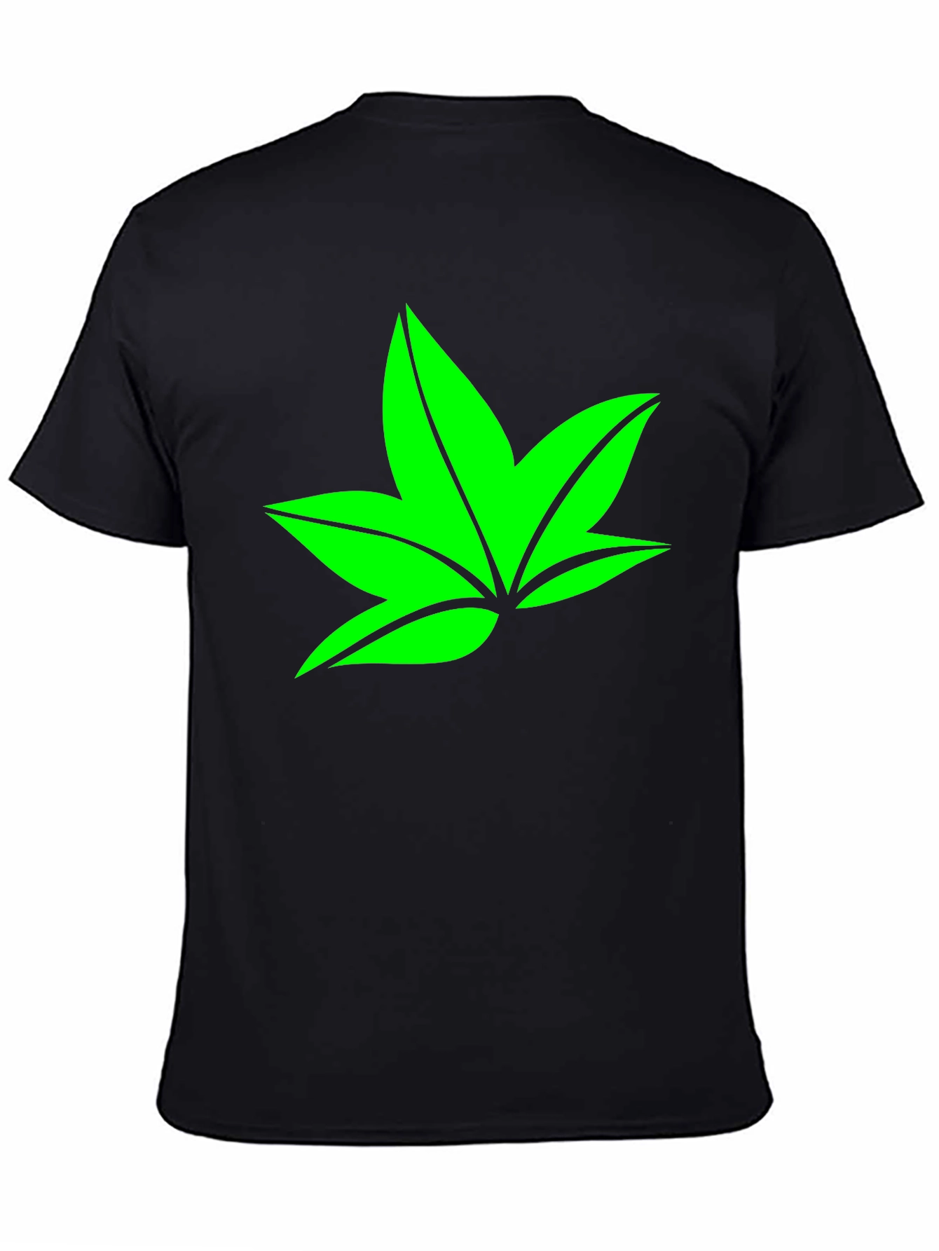 Green Leaf Graphic Black T-Shirt