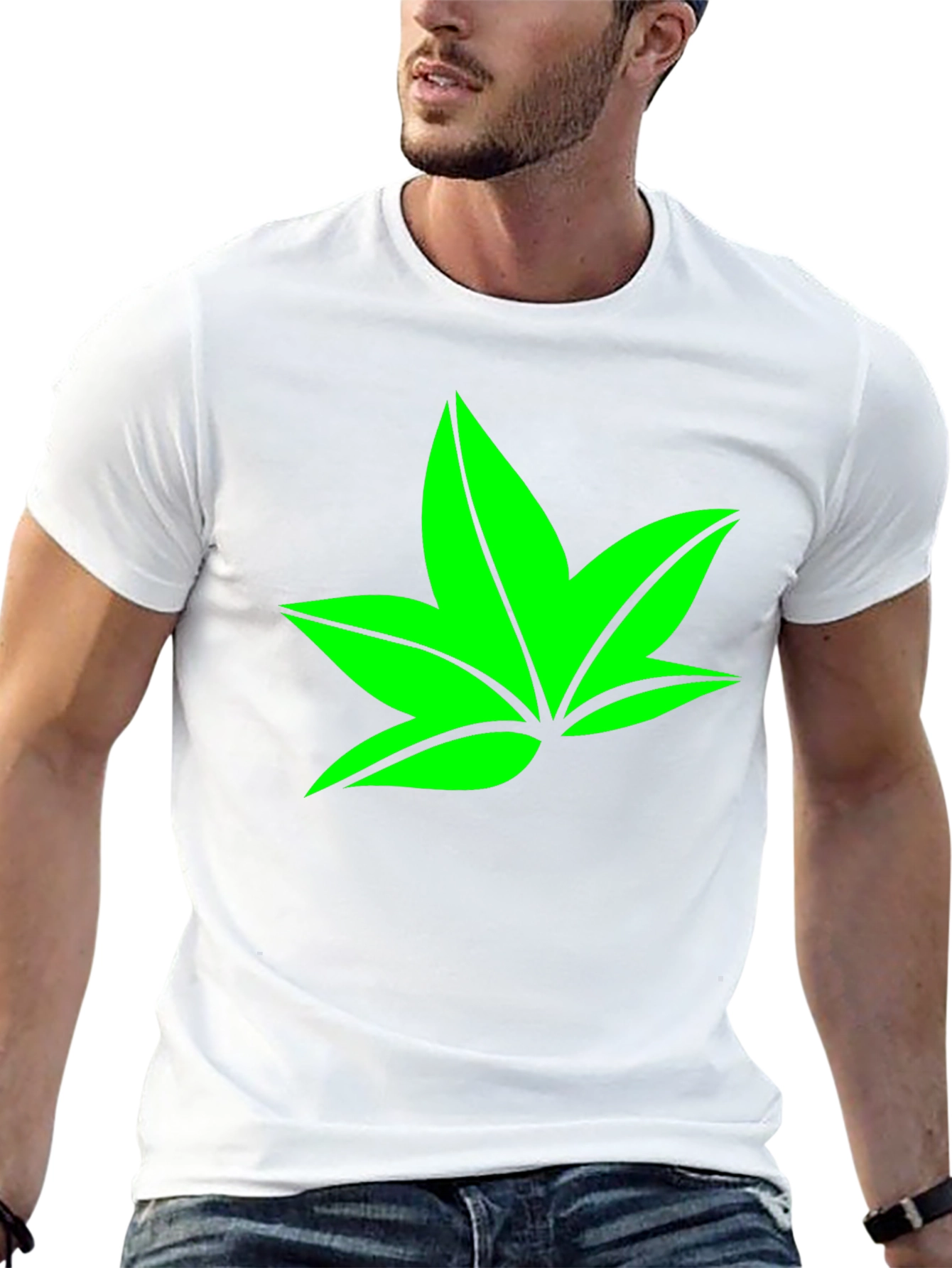 Green Leaf Graphic Black T-Shirt