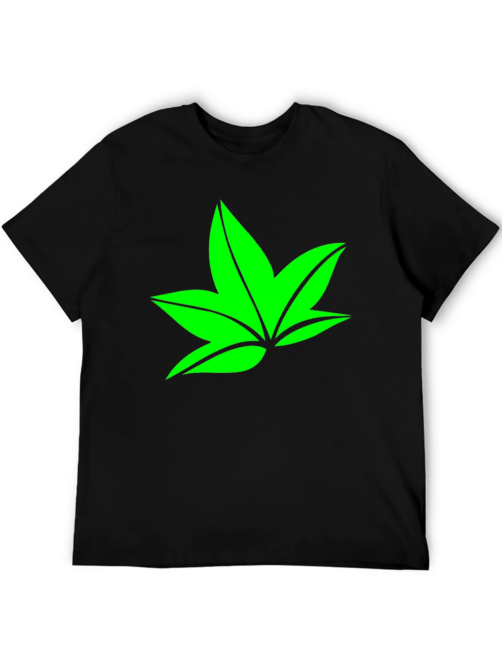 Green Leaf Graphic Black T-Shirt