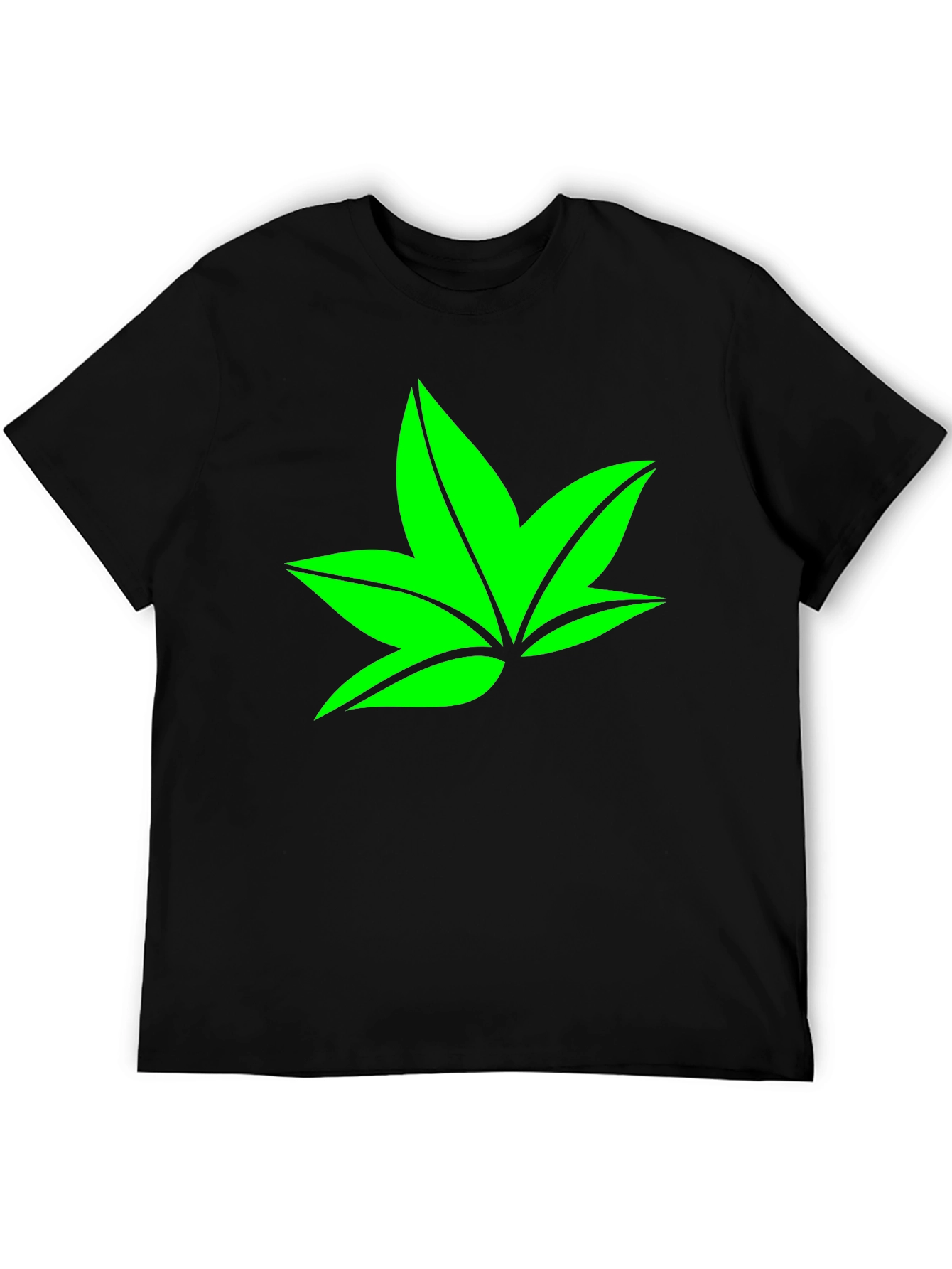 Green Leaf Graphic Black T-Shirt
