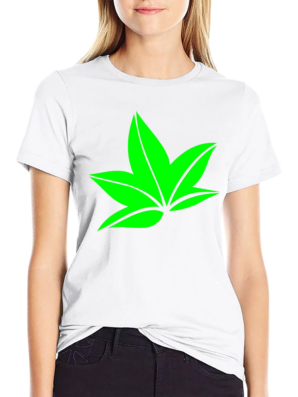 Green Leaf Graphic Black T-Shirt