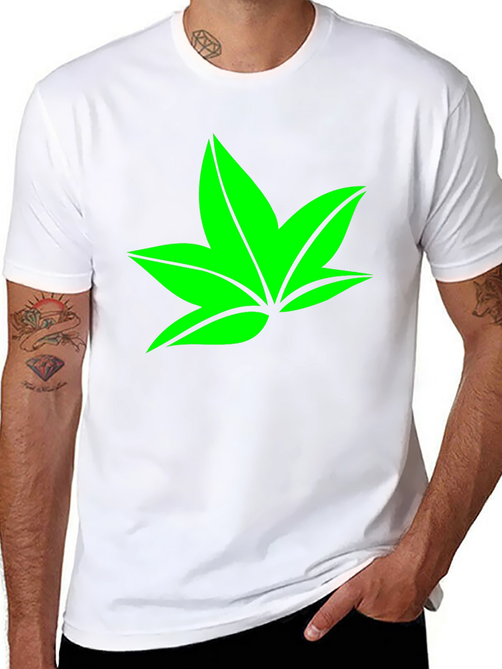 Green Leaf Graphic Black T-Shirt