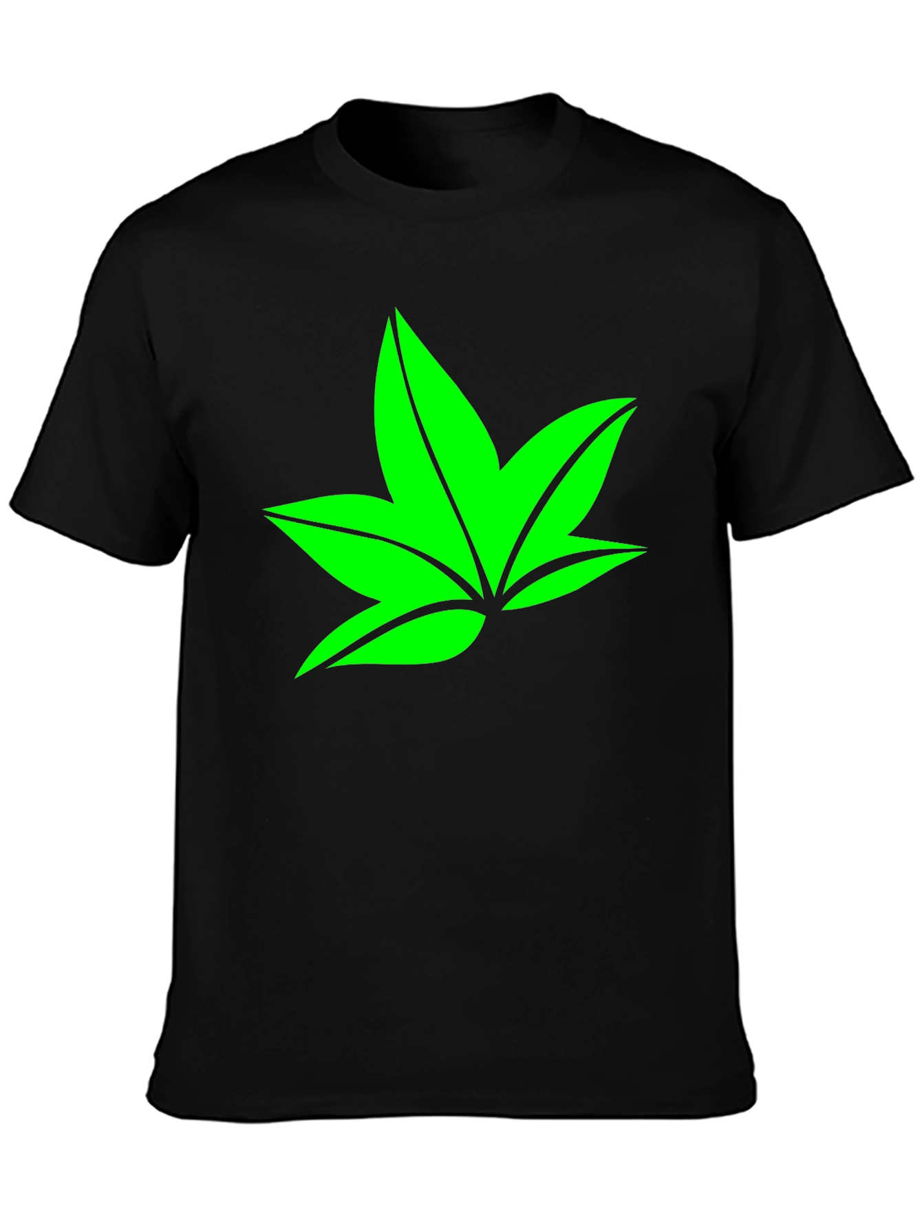 Green Leaf Graphic Black T-Shirt