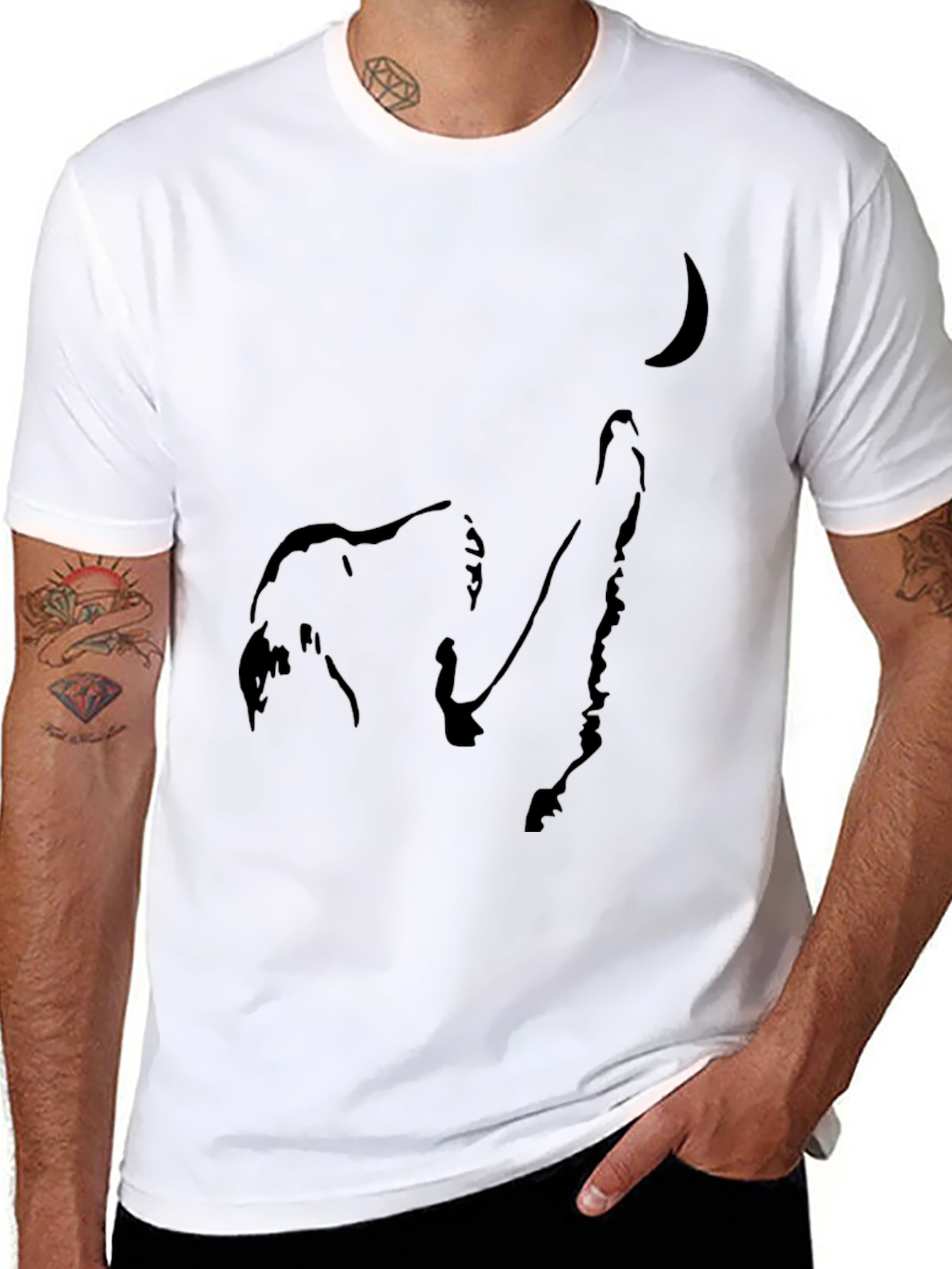 Wolf Howling at Moon Black Graphic Tee