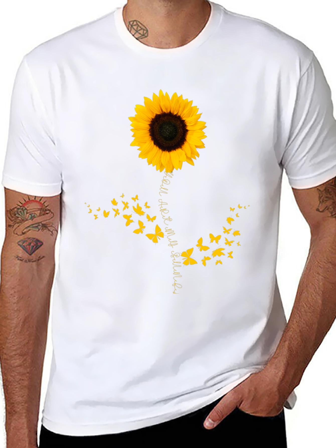 Sunflower Butterfly Graphic Tee - Mens Black T-Shirt