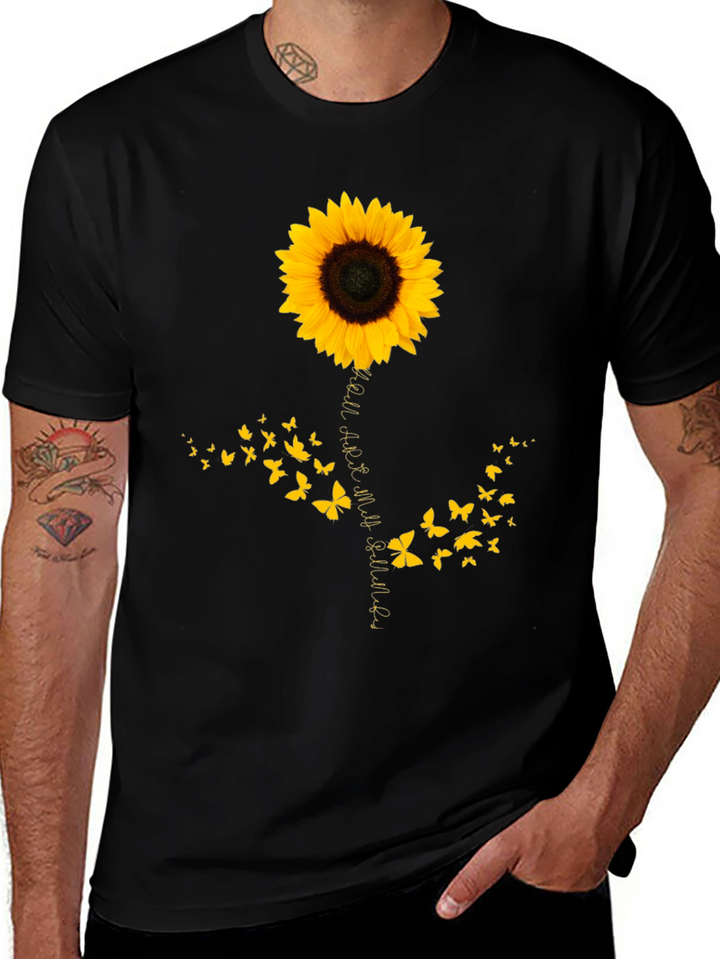 Sunflower Butterfly Graphic Tee - Mens Black T-Shirt