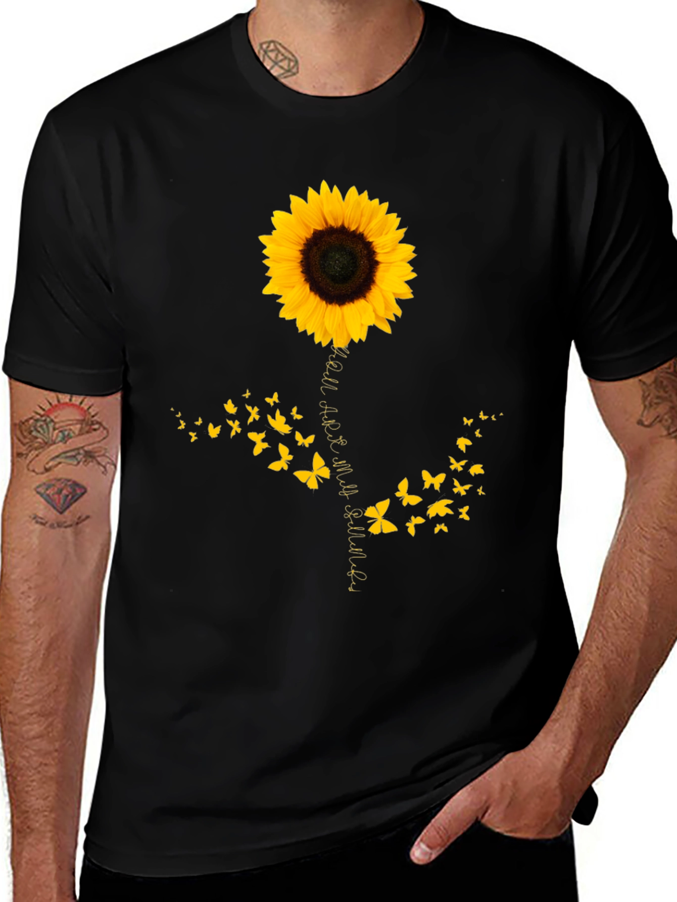 Sunflower Butterfly Graphic Tee - Mens Black T-Shirt
