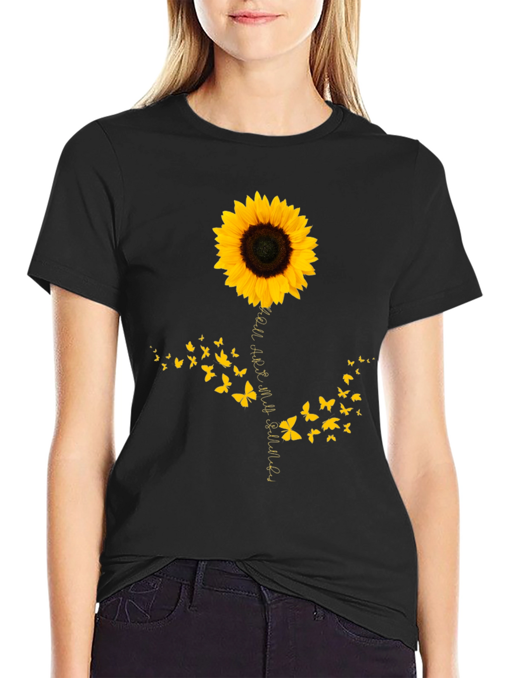 Sunflower Butterfly Graphic Tee - Mens Black T-Shirt
