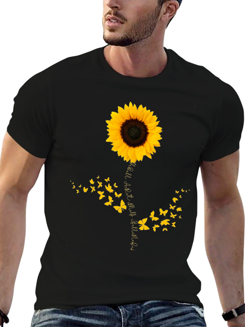 Sunflower Butterfly Graphic Tee - Mens Black T-Shirt