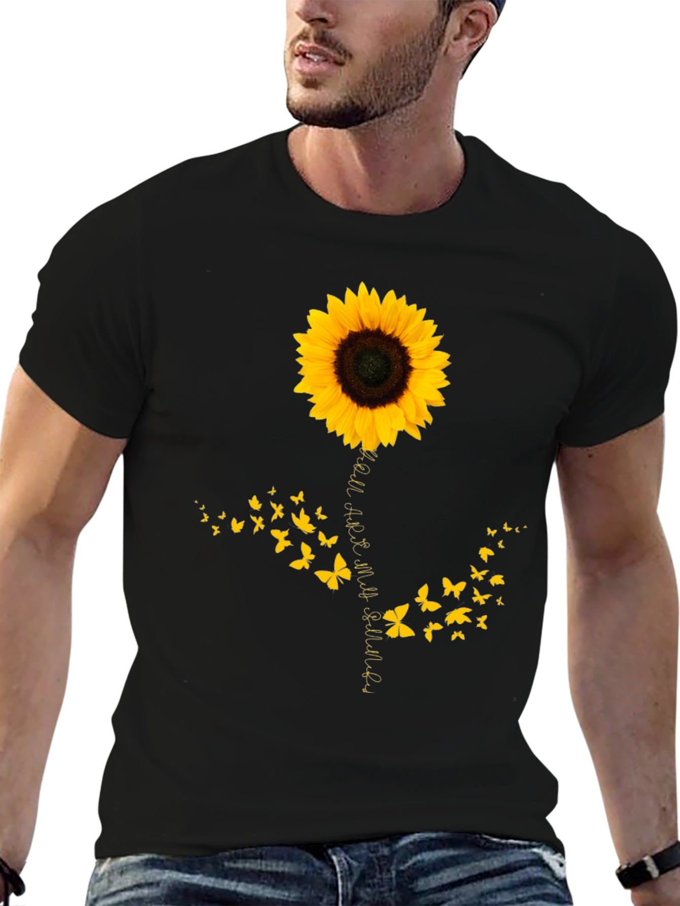 Sunflower Butterfly Graphic Tee - Mens Black T-Shirt