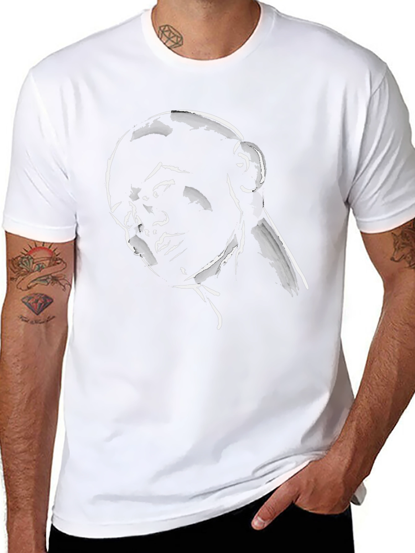 Bald Man Portrait Graphic Tee - Black
