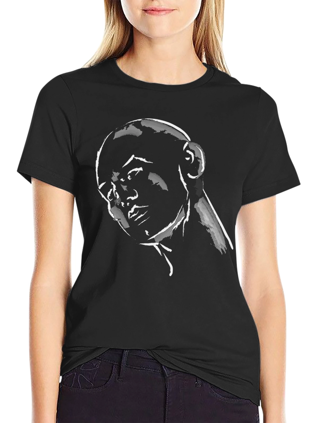 Bald Man Portrait Graphic Tee - Black
