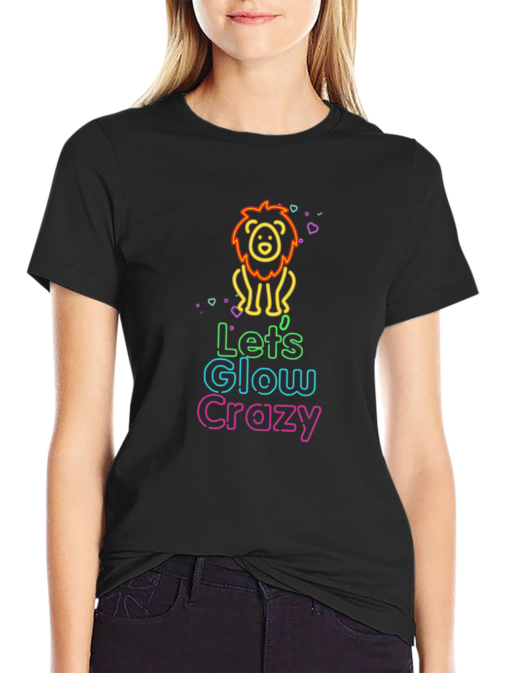 Glow Crazy Lion Graphic Tee - Black
