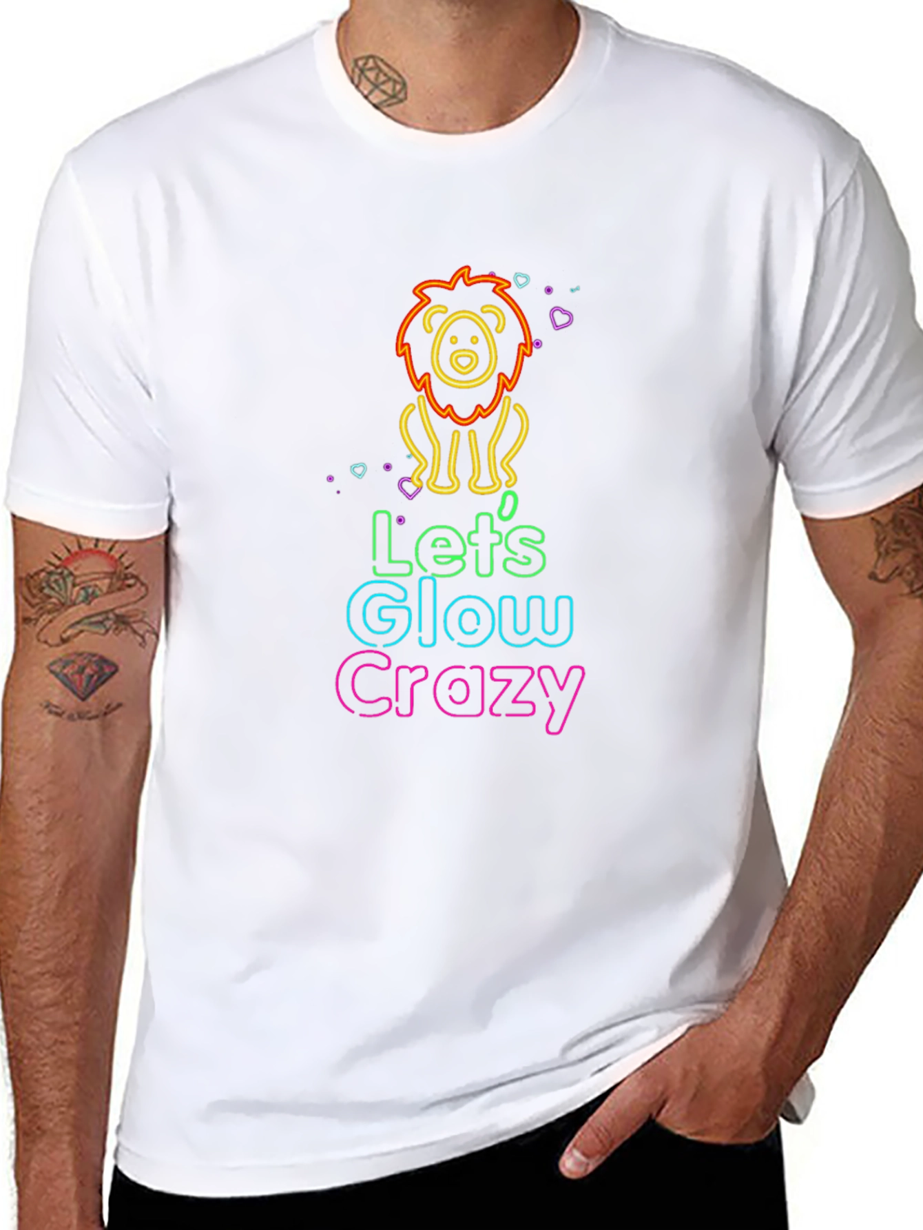 Glow Crazy Lion Graphic Tee - Black