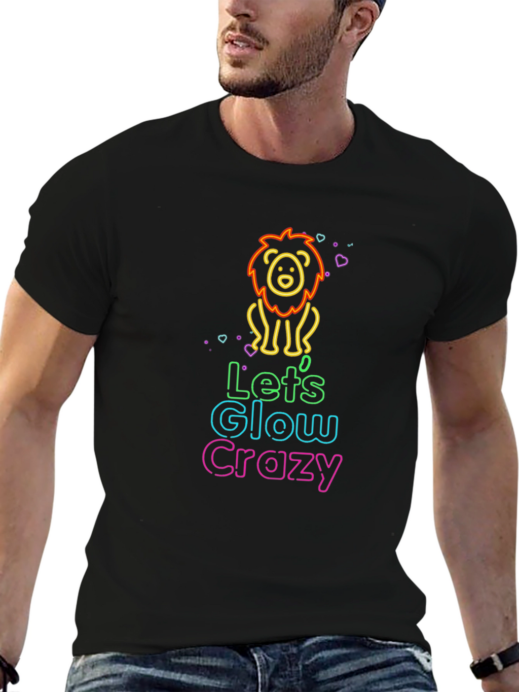 Glow Crazy Lion Graphic Tee - Black