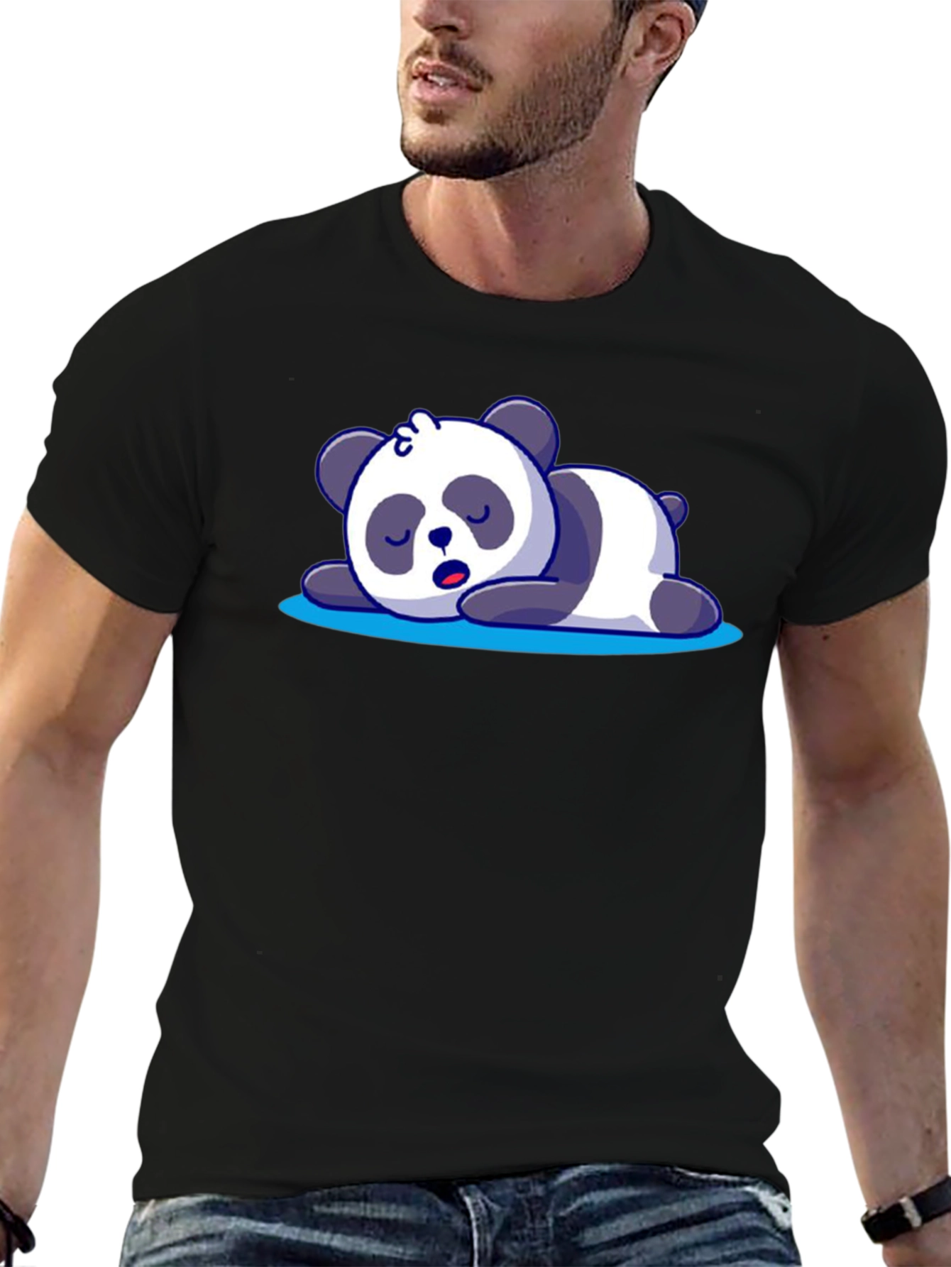 Cute Sleeping Panda Graphic Tee - Black