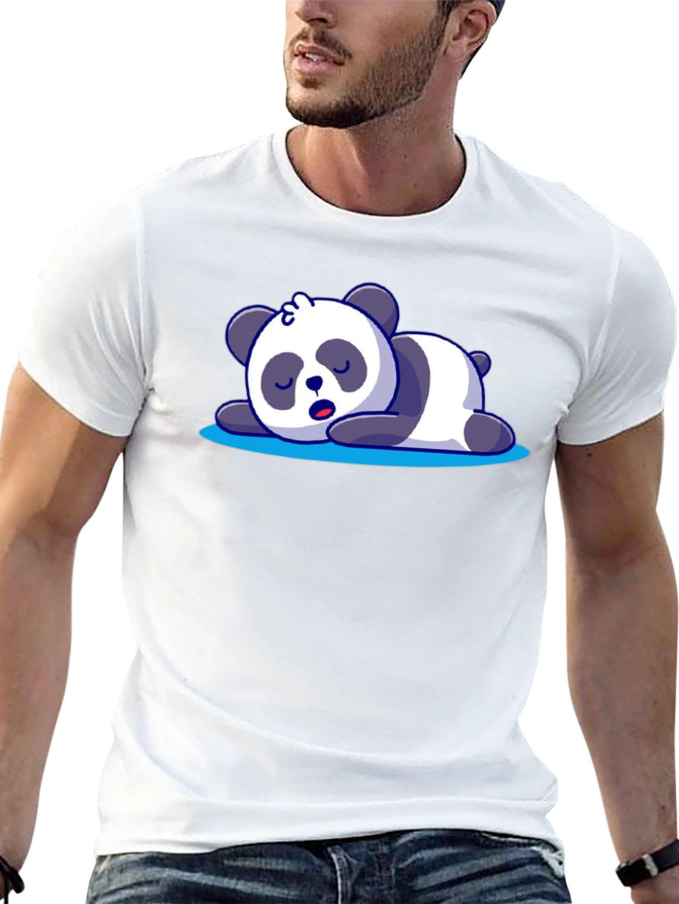 Cute Sleeping Panda Graphic Tee - Black