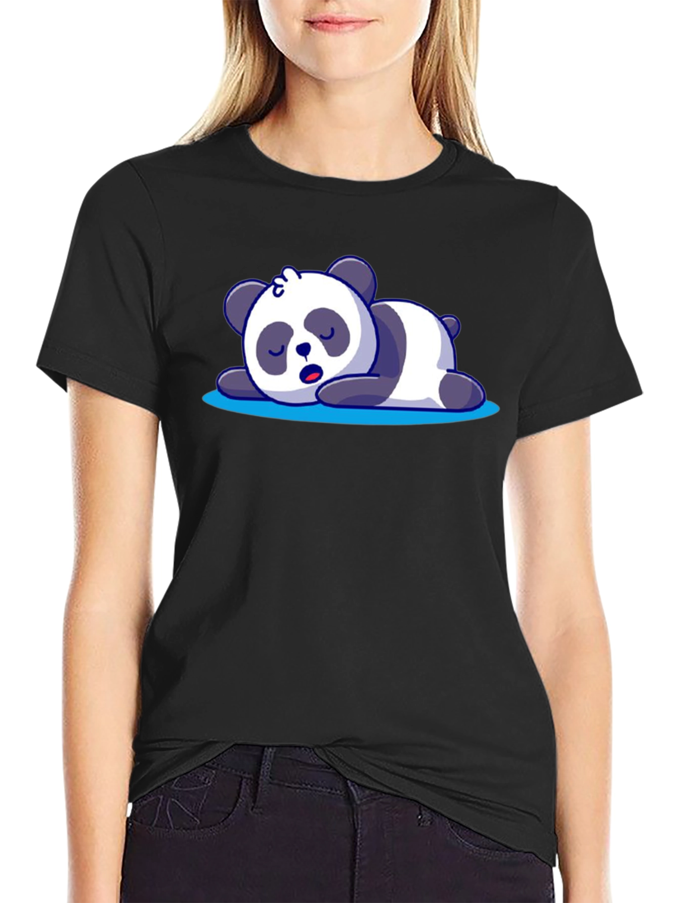 Cute Sleeping Panda Graphic Tee - Black