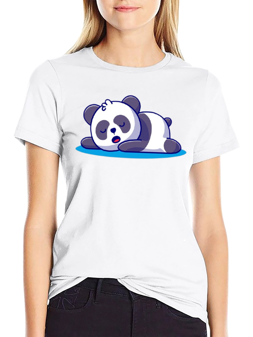 Cute Sleeping Panda Graphic Tee - Black