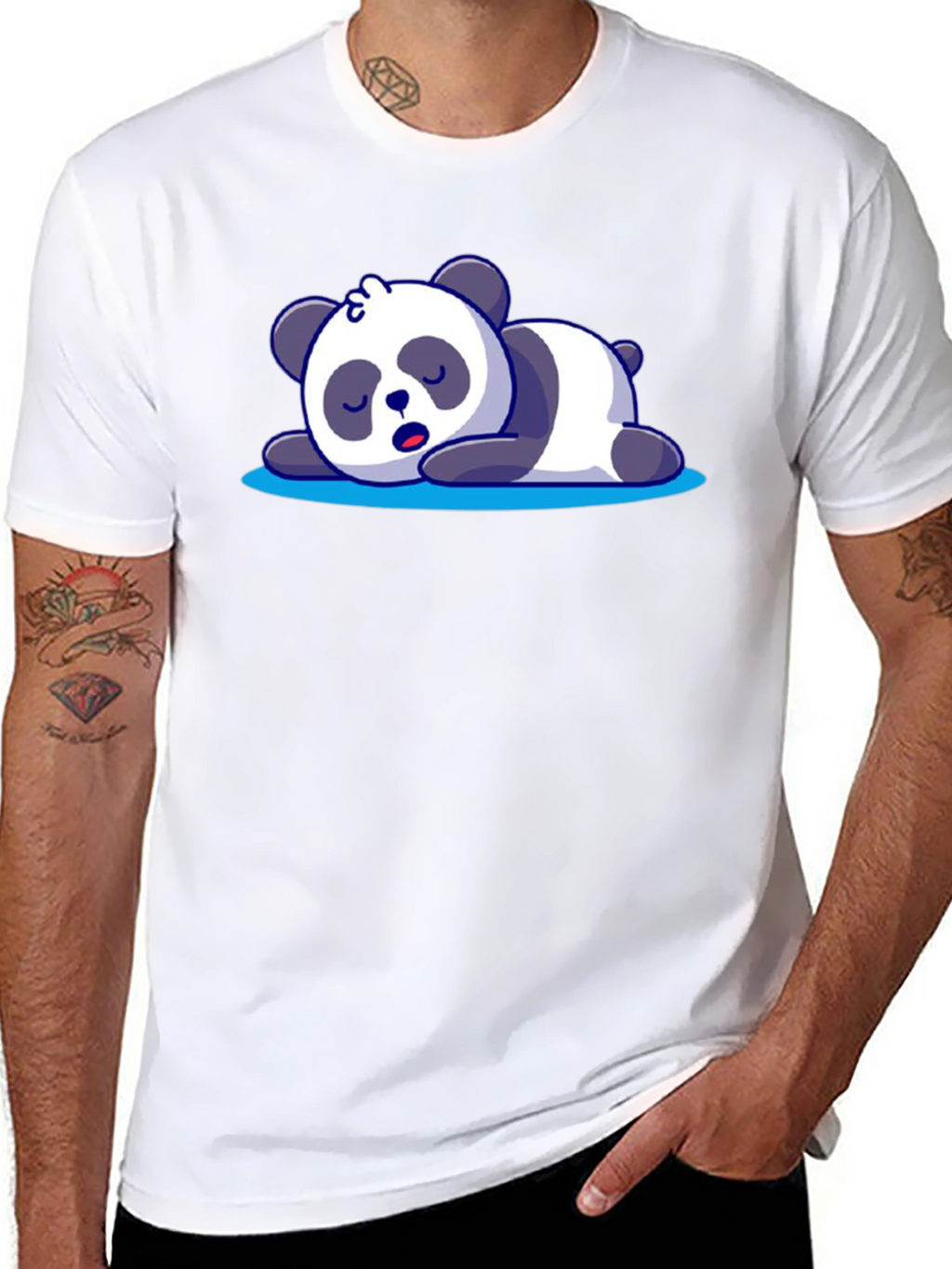 Cute Sleeping Panda Graphic Tee - Black