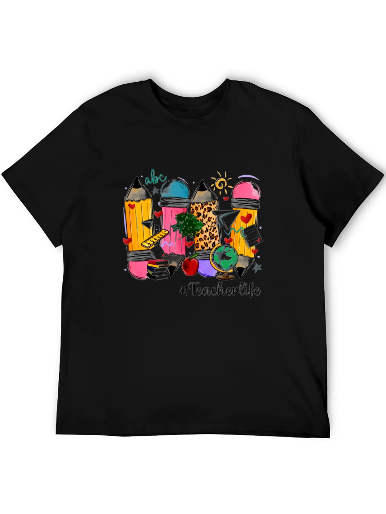 Teacher Life Pencil Design Black T-Shirt