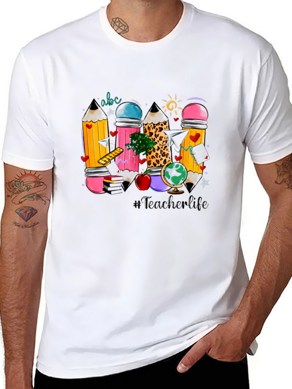 Teacher Life Pencil Design Black T-Shirt