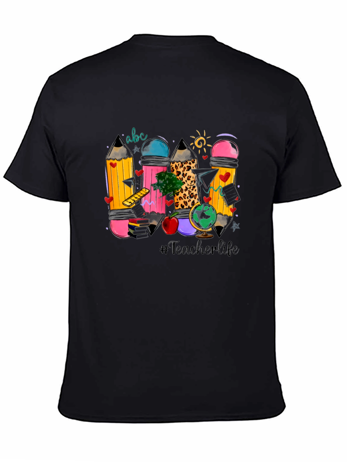 Teacher Life Pencil Design Black T-Shirt