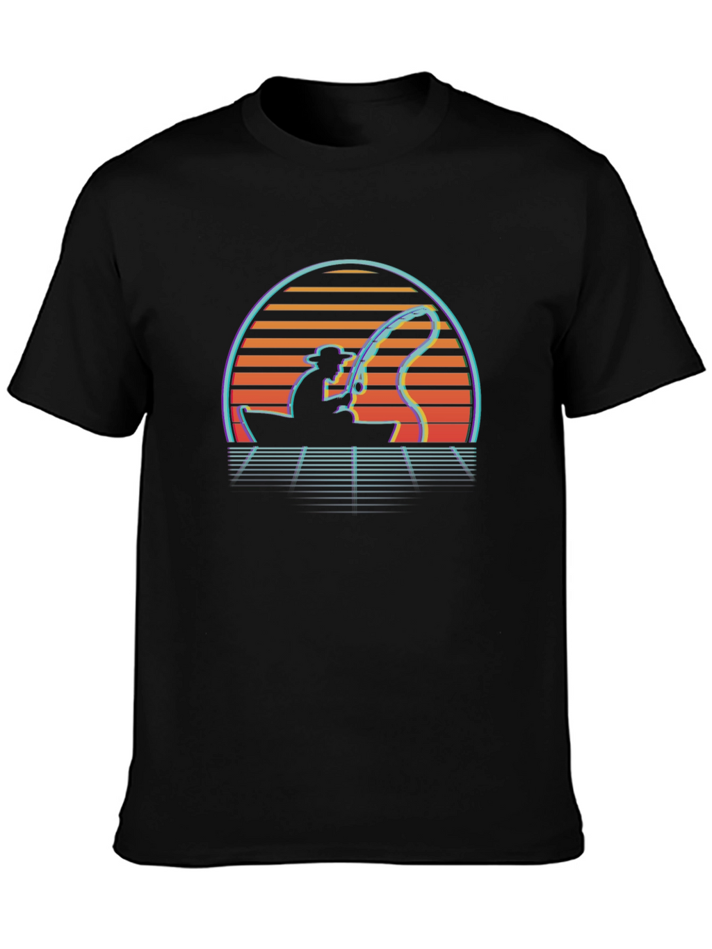 Retro Fishing T-Shirt - Sunset Fisherman Tee