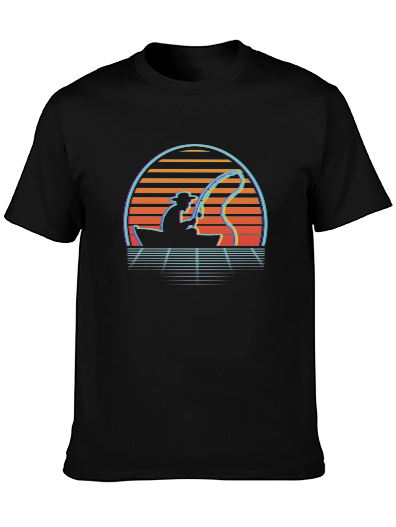 Retro Fishing T-Shirt - Sunset Fisherman Tee