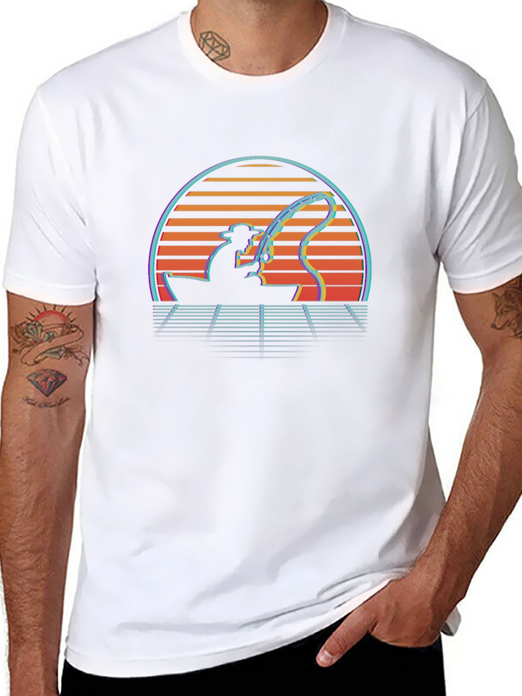 Retro Fishing T-Shirt - Sunset Fisherman Tee