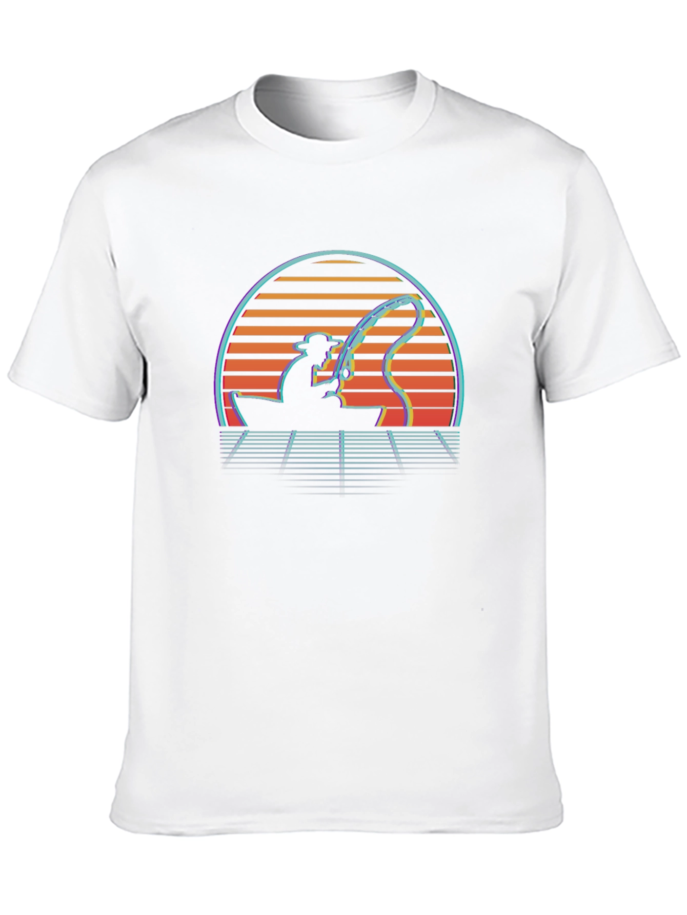 Retro Fishing T-Shirt - Sunset Fisherman Tee