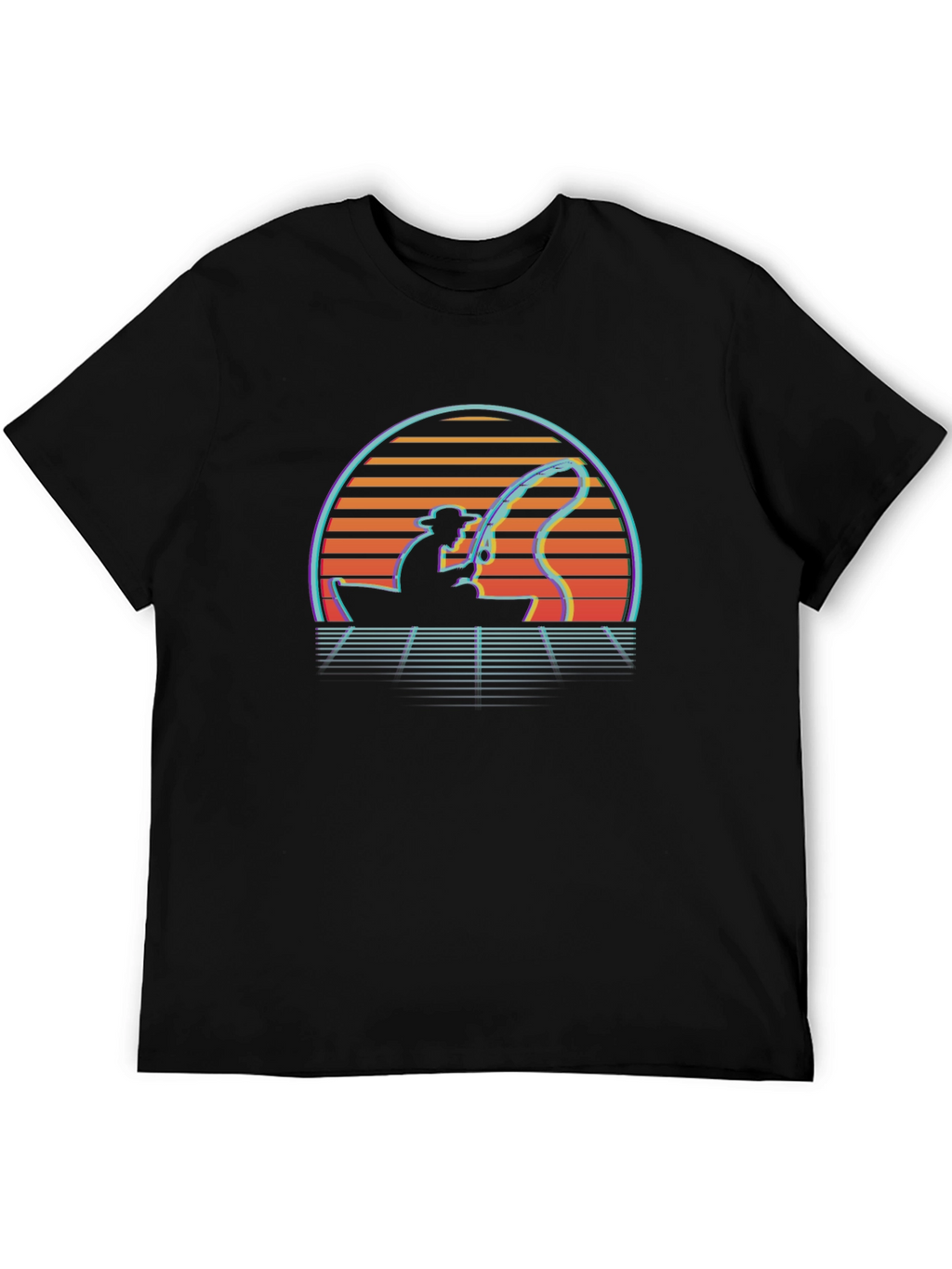 Retro Fishing T-Shirt - Sunset Fisherman Tee