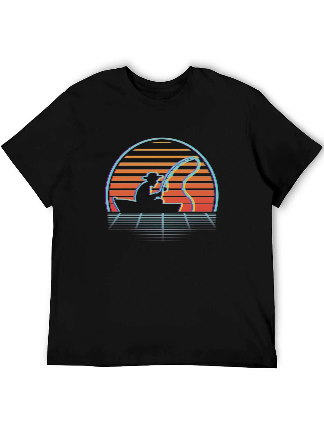 Retro Fishing T-Shirt - Sunset Fisherman Tee