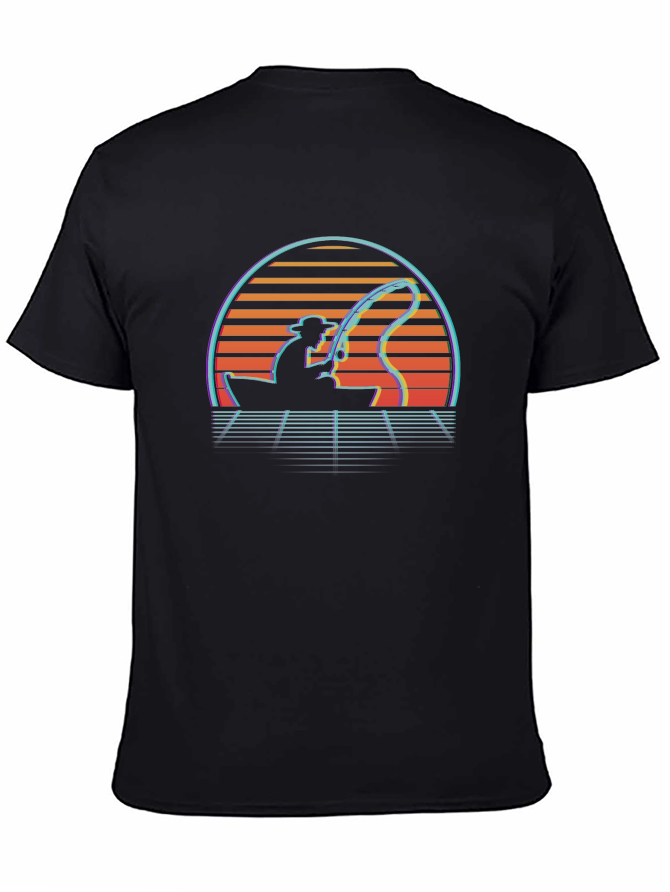 Retro Fishing T-Shirt - Sunset Fisherman Tee