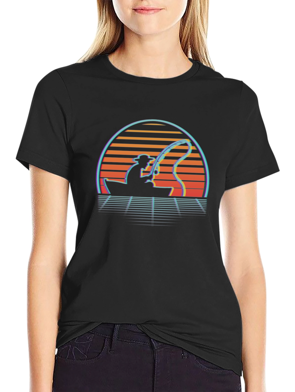 Retro Fishing T-Shirt - Sunset Fisherman Tee